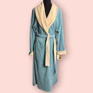 Vtg Stan Herman Plush Long Baby Blue Robe Pockets Size Medium NWT Tie Waist